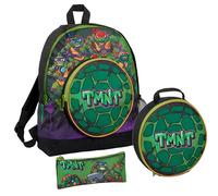 Teenage Mutant Ninja Turtles Ensemble sac à dos + sac à déjeuner + trousse à crayons 3D Shell Cartable, Vert, Taille unique, Sac à dos