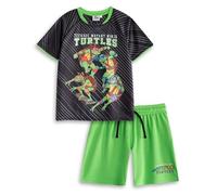 TEENAGE MUTANT NINJA Turtles Kit de football noir pour garçons | Ensemble short vert TMNT avec Leonardo, Donatello, Michelangelo et Raphael | Vêtements de sport de dessin animé à manches courtes