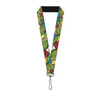 Teenage Mutant Ninja Turtles Mixte Lanyard - 1.0" Classic Tmnt Action Poses/Action Bubbles Dots Blues Cha ne de cl , Multicolore, Taille unique EU