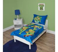 Teenage Mutant Ninja Turtles Parure de lit 4 pièces pour Enfant - Comprend Une Couette, Une Parure de lit - Un Drap-Housse + Un Drap Plat + Une taie d'oreiller réversible pour lit de garçon, Bleu