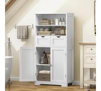 TEENFON 125 cm Meuble Salle de Bain avec Étagère Réglable & 2 Tiroirs, Meuble de Rangement pour Séjour, Entrée, Salle à Manger, 60x30x125cm, Blanc