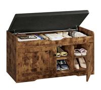 TEENFON 92 cm Banc Chaussures Entrée avec Rangement Caché, 2 Portes, 2 Étagères Réglables et Assise Rembourrée - Moderne pour Couloir, Salon ou Chambre, Capacité 136 kg, 92x35x50 cm, Marron Rustique