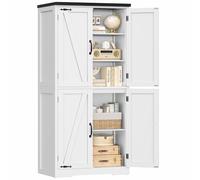 TEENFON Buffet Cuisine,Meuble Cuisine 4 Portes étagères réglables, Meuble de Rangement poignées Noires, pour Salon, Salle à Manger, Blanc - 60x30x148 cm