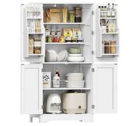 TEENFON Buffet Cuisine, Vaisselier Cuisine 4 Portes avec Étagères Réglables et 2 Tablettes de Porte, Meuble de Rangement pour Cuisine, Salon, Salle à Manger, 60 x 30 x 130 cm, Blanc