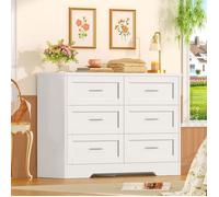 TEENFON Commode 6 tiroirs, Meuble de Commode pour Chambre Salle à Manger et Entrée, Blanc, 107,00 × 35,00 × 75,50 cm