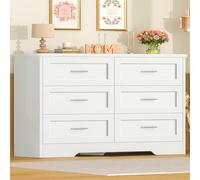 TEENFON Commode Blanche 6 Tiroirs, Commode pour Chambre Adulte et Enfant, Meuble de Rangement Multifonctionnel Idéal pour Le Salon, la Salle à Manger ou l'Entrée - 107 x 35 x 75,5 cm