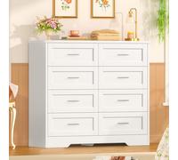 TEENFON Commode Blanche 8 Tiroirs, Commode pour Chambre Adulte et Enfant, Meuble de Rangement Multifonctionnel Idéal pour Le Salon, la Salle à Manger ou l'Entrée - 107 x 35 x 96.5 cm