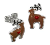 Teenie-Weenie Boucles Doreilles Enfant Boucles Doreilles Clous En Argent 925 Renne Marron Rouge Sdo611n
