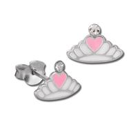 Teenie-Weenie Boucles Doreilles Enfants Boucles Doreilles En Argent Couronne Coeur Blanc Rose Sdo8124w