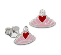 Teenie-Weenie Boucles Doreilles Enfants Boucles Doreilles En Argent Couronne Coeur Rose Rouge Sdo8124a