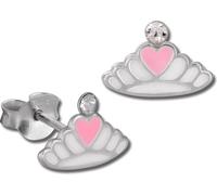 Teenie-Weenie clous d'oreilles enfants argent blanc rose couronne coeur boucles d'oreilles SDO8124W