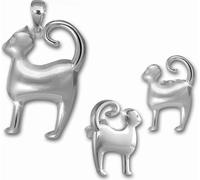 Teenie-Weenie Set pendentif et boucles d'oreilles chat en argent véritable SDS4911J