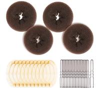 Teenitor Kit de fabrication de chignon et filet à cheveux, 4 donuts moyens pour chignons, 10 filets à cheveux en maille invisibles, 10 épingles à cheveux en forme de U pour femmes, filles, marron