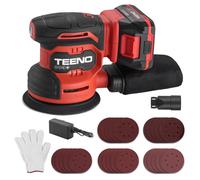TEENO 125MM 20V Ponceuse excentrique, Ponceuse électrique sans fil, 13.000 t/min, avec 25 feuilles abrasives, collecteur de poussière