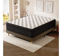 TEENO 160×200 cm Ensemble lit | Sommier tapissier Marron à 9 Pieds + Matelas Hybride Noir 25 cm avec Ressorts ensachés et Mousse à mémoire | Fermeté Moyenne | Certifié Oeko-TEX