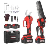 TEENO 2 en 1 Ensemble d'Outils de Jardinage : Mini Tronconneuse à Batterie 6 Pouces + Sécateur Électrique Sans Fil 0-40mm, 2 X 4.0 Ah Batteries, Lames Acier SK5 pour Coupe de Troncs et Branches