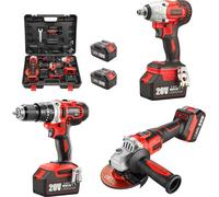 TEENO 3 pcs. Outils électriques 20V (visseuse à percussion sans fil + perceuse à percussion + meuleuse d'angle) 2*batteries 3Ah avec chargeur