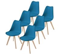 TEENO 6 Chaises de Salle à Manger Scandinaves, Lot de 6 Chaise de Cuisine, Chaise de Salle de Bureau, Chaises Rétro Bois de Hêtre Massif, Idéales pour Cuisine, Salon, Chambre ou Bureau, Bleu