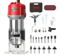 TEENO à Bois Défonceuse Affleureuse électrique 800W 15000-32000 RPM Avec 32 Accessoires, Affleureuse à Bois Défonceuse,15 Fraises à Défoncer Queue de 1/4",6 Vitesses Variables,Boite en Plastique