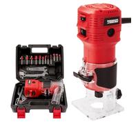 TEENO Affleureuse à Bois Défonceuse Électrique 650W 15000-32000 RPM,Affleureuse Défonceuse Avec 12 Fraises à Défoncer Queue de 1/4",6 Vitesses Variables, Housse Anti Poussière,2 Pinces de 6/6.35mm