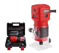 TEENO Affleureuse à Bois Défonceuse Électrique 650W 15000-32000 RPM,Affleureuse Défonceuse Avec 12 Fraises à Défoncer Queue de 1/4",6 Vitesses Variables,2 Pinces de 6/6.35mm avec Boite en Plastique