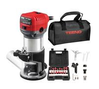 TEENO Affleureuse à Bois Défonceuse Électrique 710W 13000-33000 RPM,Affleureuse Défonceuse Avec 15 Fraises à Défoncer Queue de 1/4",6 Vitesses Variables, Housse anti Poussière,3 Pinces de 6/6.35/8mm