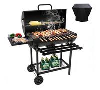 TEENO Barbecue Charbon,Barbecue Charbon de Bois Grille,avec Grille de Cuisson XXL Grande Taille,Gants Anti-BrûLures, ThermomèTre,Tiroir à Cendres, éVent RéGlable(Avec Cloth Cover)