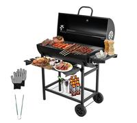 TEENO Barbecue Charbon de Bois,avec Grille de Cuisson XXL,Gants Anti-BrûLures, ThermomèTre,Tiroir à Cendres, éVent RéGlable,Grand Barbecue au Charbon de Bois (Basic)