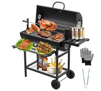 TEENO Barbecue Charbon de Bois,avec Grille de Cuisson XXL,Gants Anti-BrûLures, ThermomèTre,Tiroir à Cendres, éVent RéGlable,Grand Barbecue au Charbon de Bois(Upgraded (with Chicken Grill))