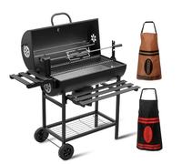 TEENO Barbecue Charbon de Bois Upgraded | Grill à Charbon avec Couvercle | Thermomètre,Tiroir à Cendres,Gants anti-brûlures, Évent Réglable | with 2*apron and Chicken Grill