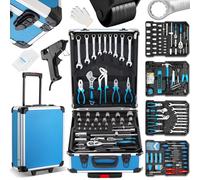 TEENO Boite à Outils | 1000 Pièces | Caisse a Outil en Chrome Vanadium | Outil Multifonction avec Valise Aluminium et Poignée Télescopique | Malette Outils Roulante pour Maison et Auto