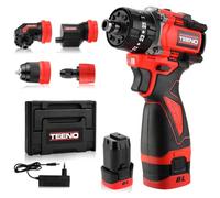 TEENO Brushless 18V 25+3 Couple Multifonctionnel Kit Perceuse Visseuse sans Fil à Percussion 45Nm, 4 en 1 avec 2 Batteries 2,0Ah, 2 Vitesses, LED