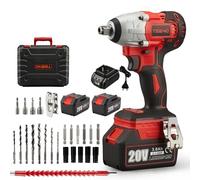 TEENO Brushless Clé à chocs sans fil, 320Nm Boulonneuse a Choc avec 3.0Ah Batterie, Boulons de Roue, Boîte avc 25pcs Accessoires (Deux batteries)