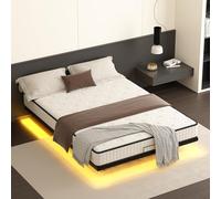 TEENO Cadre de Lit 180 x 200 x 20cm Flottant avec Rangement sous, Lit 2 Personnes avec des lumières LED, Plateforme en métal - Noir - sans Matelas