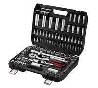 TEENO Caisse à Outils Complète en Coffret Douille de 1/4",1/2", CR-V 108 Pièces Coffret de Douille et Embouts avec Clé à Cliquet, Rallonges, Outillage Mécanique pour Réparation Voiture Auto