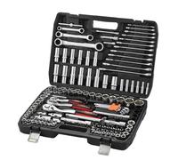 TEENO Caisse à Outils Complète en Coffret Douille de 1/4", 3/8" et 1/2", CR-V 151 Pièces Coffret de Douille et Embouts avec 3 Clé à Cliquet Doubles, Outillage Mécanique pour Réparation Voiture Auto