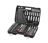 TEENO Caisse à Outils Complète en Coffret Douille de 1/4", 3/8" et 1/2", CR-V 216 Pièces Coffret de Douille et Embouts avec Clé à Cliquet, Rallonges, Outillage Mécanique pour Réparation Voiture Auto
