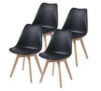 TEENO Chaises de Salle à Manger Scandinaves, Chaise de Bureau,Chaises Rétro Bois de hêtre Massif,pour Chambre, Salon, Cuisine Noir(Black, Lot de 4)