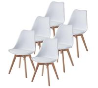 TEENO Chaises Salle à Manger, Chaise Scandinave Lot de 6, Chaise Bureau, Chaise Cuisine Lot de 6, Chaise de Salon, Chaise Blanche et Bois