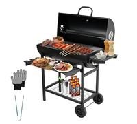 TEENO Chariot à Barbecue de Bois,Grill XXL à Charbon avec Couvercle, Thermomètre,Tiroir à Cendres,Gants anti-brûlures, Évent Réglable,Grand Barbecue au Charbon de Bois