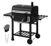 TEENO Chariot barbecue, barbecue au charbon de bois en acier inoxydable avec couvercle, XXL, barbecue avec couvercle, thermomètre, gants de protection contre la chaleur, cheminée et ouvre-bouteille