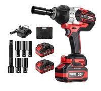 TEENO Clé à Choc sur Batterie 1300Nm Boulonneuse a Choc,1/2" avec Deux Batteries 4,0 Ah,Perceuse Visseuse Sans Fil avec 5 Douilles(17/19/21/22/24mm) pour Voiture Familiale/Camionnette/Tondeuse