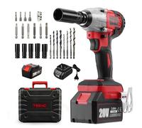 TEENO Clé à chocs sans fil Brushless, 320Nm Boulonneuse a Choc avec 3.0Ah Batterie, Boulons de Roue, Boîte avc 25pcs Accessoires (Une batterie)