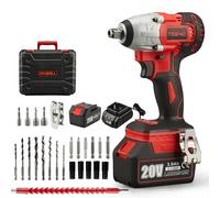 TEENO Clé à chocs sans fil Brushless, 320Nm Boulonneuse a Choc avec 3.0Ah Batterie, Boulons de Roue, Boîte avc 25pcs Accessoires (Une batterie)