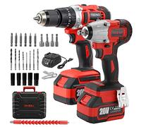 TEENO hocs sans fil Brushless, 320Nm Boulonneuse a Choc,Perceuse a Percussion,2 Batterie 3.0Ah,1 chargeur，29 accessoires，Commande de changement de vitesse à 2 vitesses