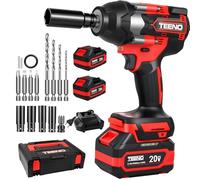 TEENO hocs Sans Fil Brushless 700N.m 1/2", avec Coffret, Douilles (17/19/20/21mm) et 2 Batteries 4.0Ah, 180° Enclume & 90° Tête Pivotante, pour Voiture/Camionnette/Tondeuse