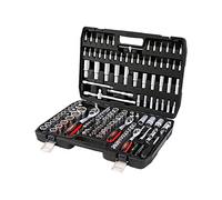 TEENO Coffret de douille et embouts Mallette à Outils, Coffret Douille et Cliquet 1/2 inch et 1/4 inch, 3/8 inch (72 Dents) 172 pcs Chrome Vanadium Mat Satinée