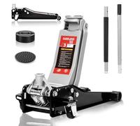 TEENO Cric Hydraulique 3T | Cric Voiture | Hauteur de Levage 75-500 mm | Double Piston + 2X Supports en Caoutchouc | roulettes 360° | Leve Voiture pour Entretien et Changement de Pneus