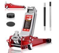 TEENO Cric Hydraulique 3T | Cric Voiture | Hauteur de Levage 75-500 mm | Double Piston Bas + 2X Supports en Caoutchouc | roulettes 360° | Chandelle de Levage | Accessoires de Garage et Atelier Auto