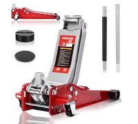 TEENO Cric Hydraulique 3T | Cric Voiture | Hauteur de Levage 75-500 mm | Double Piston Bas + 2X Supports en Caoutchouc | roulettes 360° | Chandelle de Levage | Accessoires de Garage et Atelier Auto